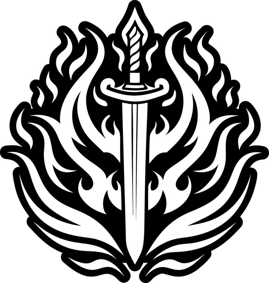 A glyph style icon of flaming sword tattoo vector