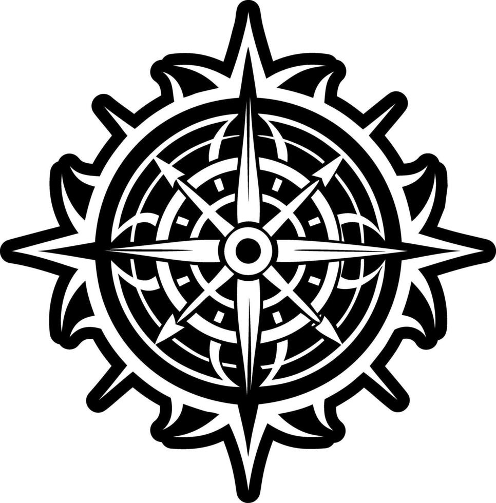A black and white compass with a star in the center vector