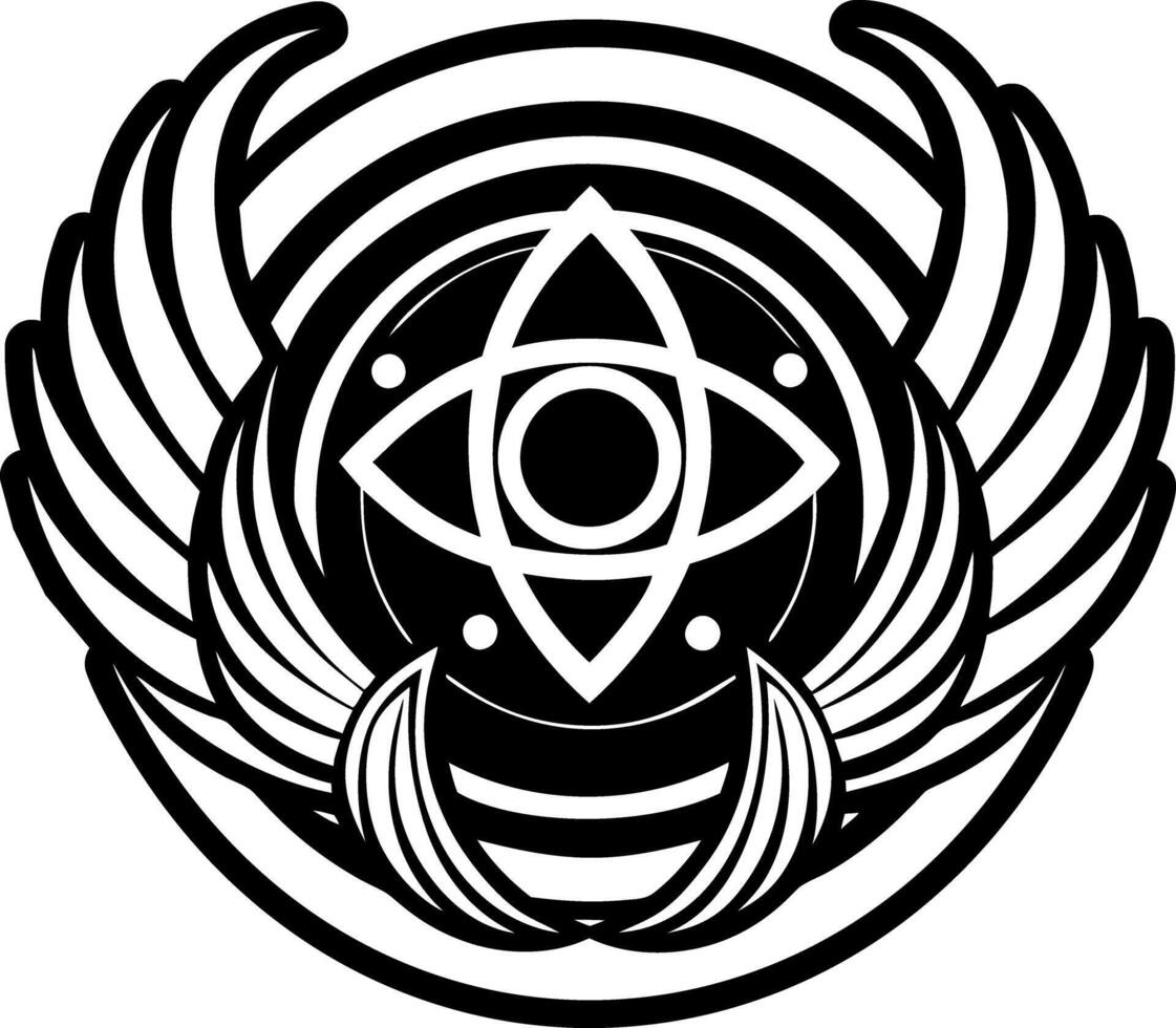 A black and white logo with a circle and wings vector