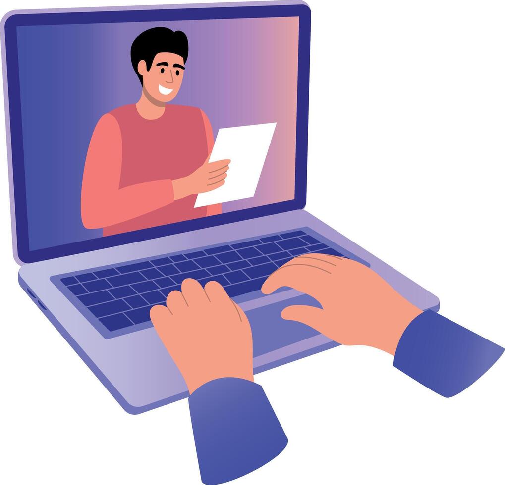 A flat style illustration showing online student taking lecture vector