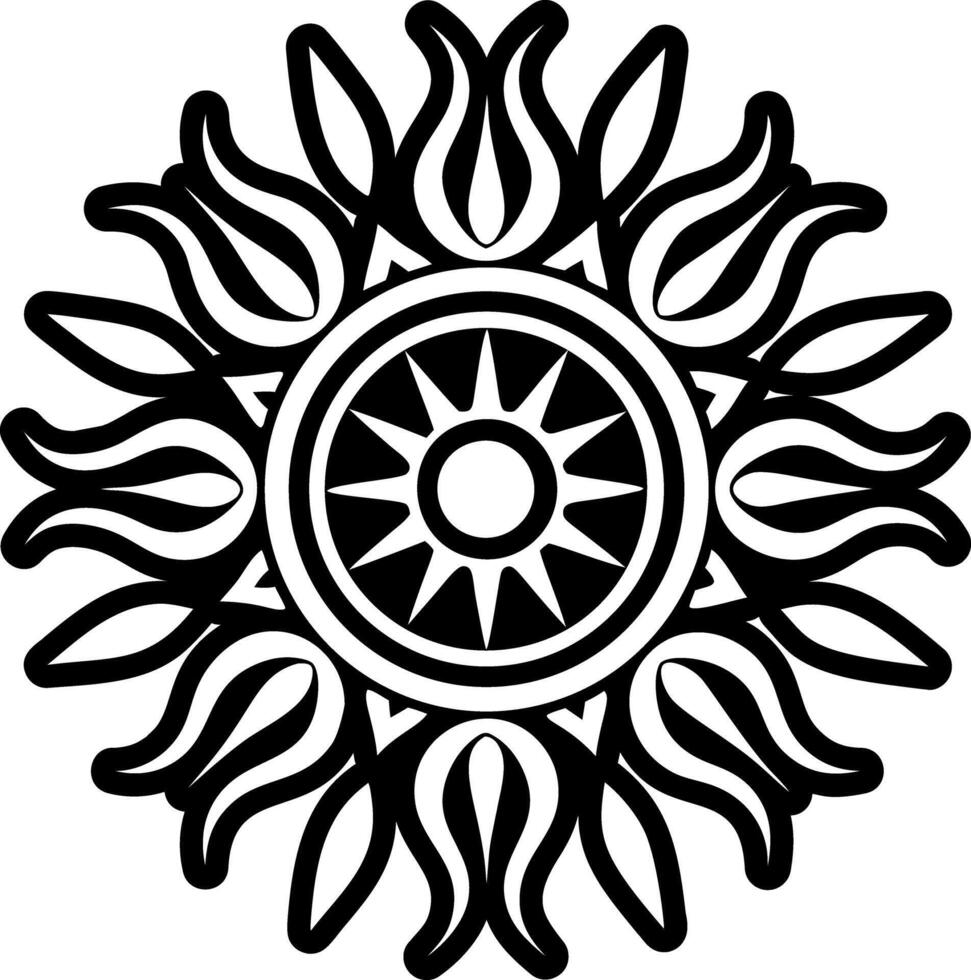 A black and white sun design with a flower in the center vector