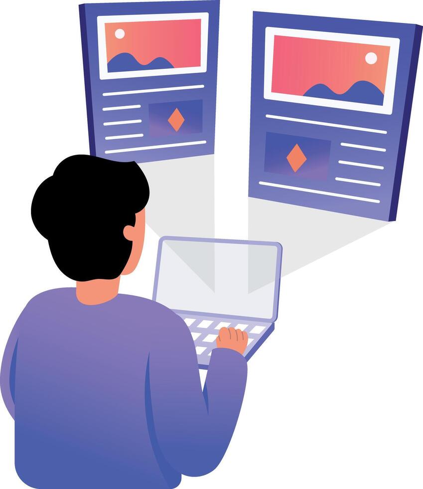 A flat style illustration showing a person study hologram vector