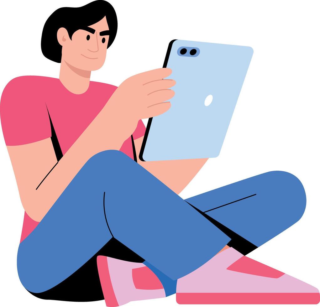 Flat style illustration showing a person actively searching jobs vector