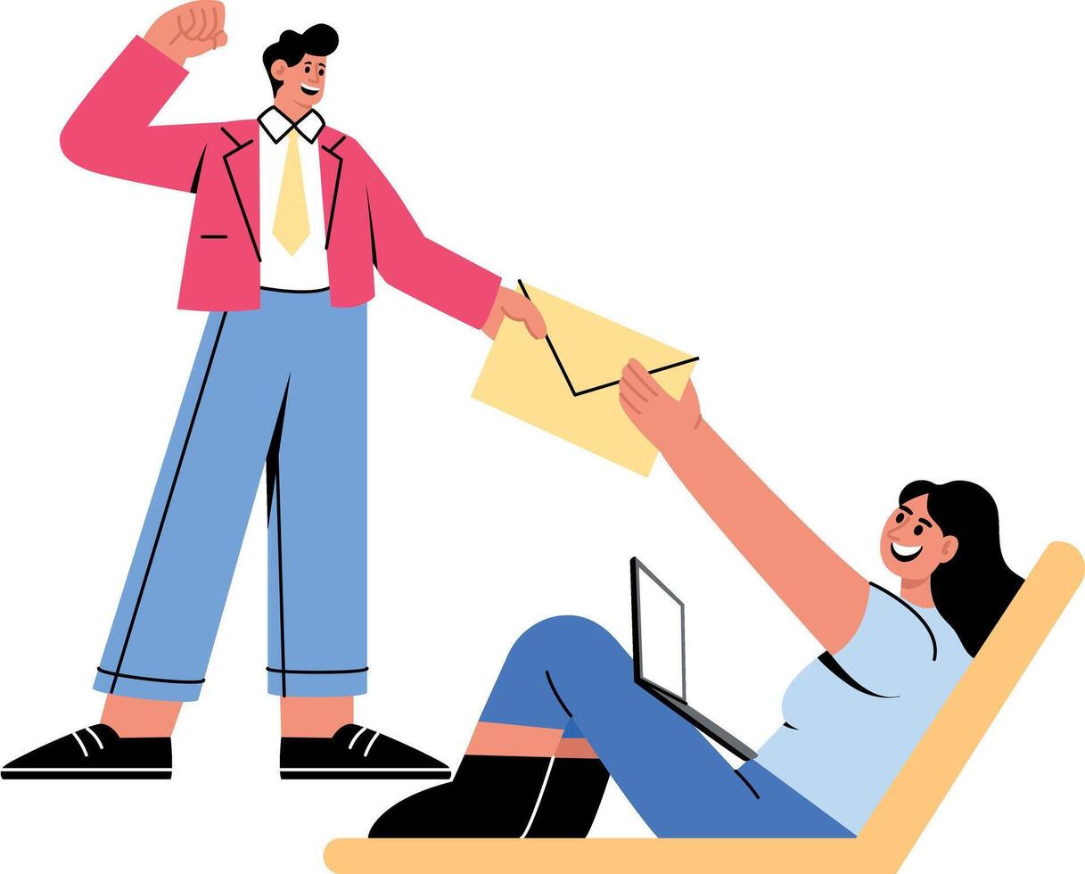 Flat style illustration depicting a character getting job confirmation letter vector