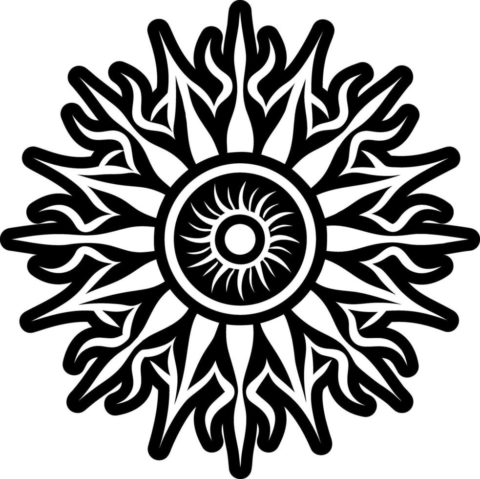 A solid style icon of sunburst tattoo design vector