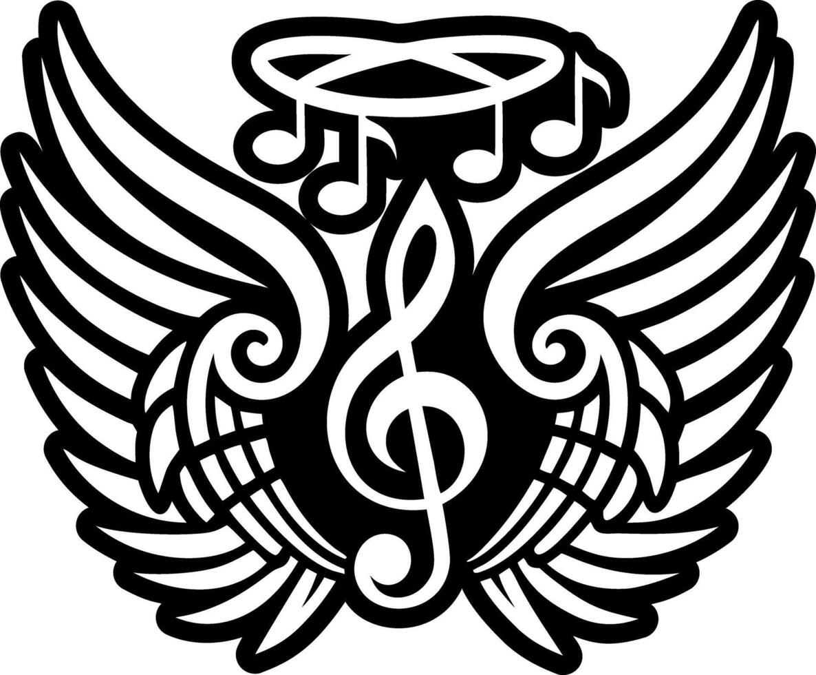 Music notes with wings and a treble clef vector