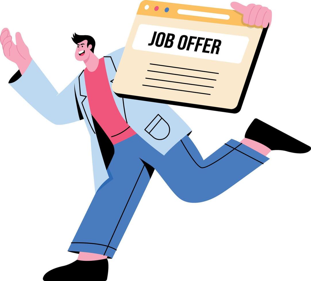Flat style illustration depicting a person receiving a job offer vector