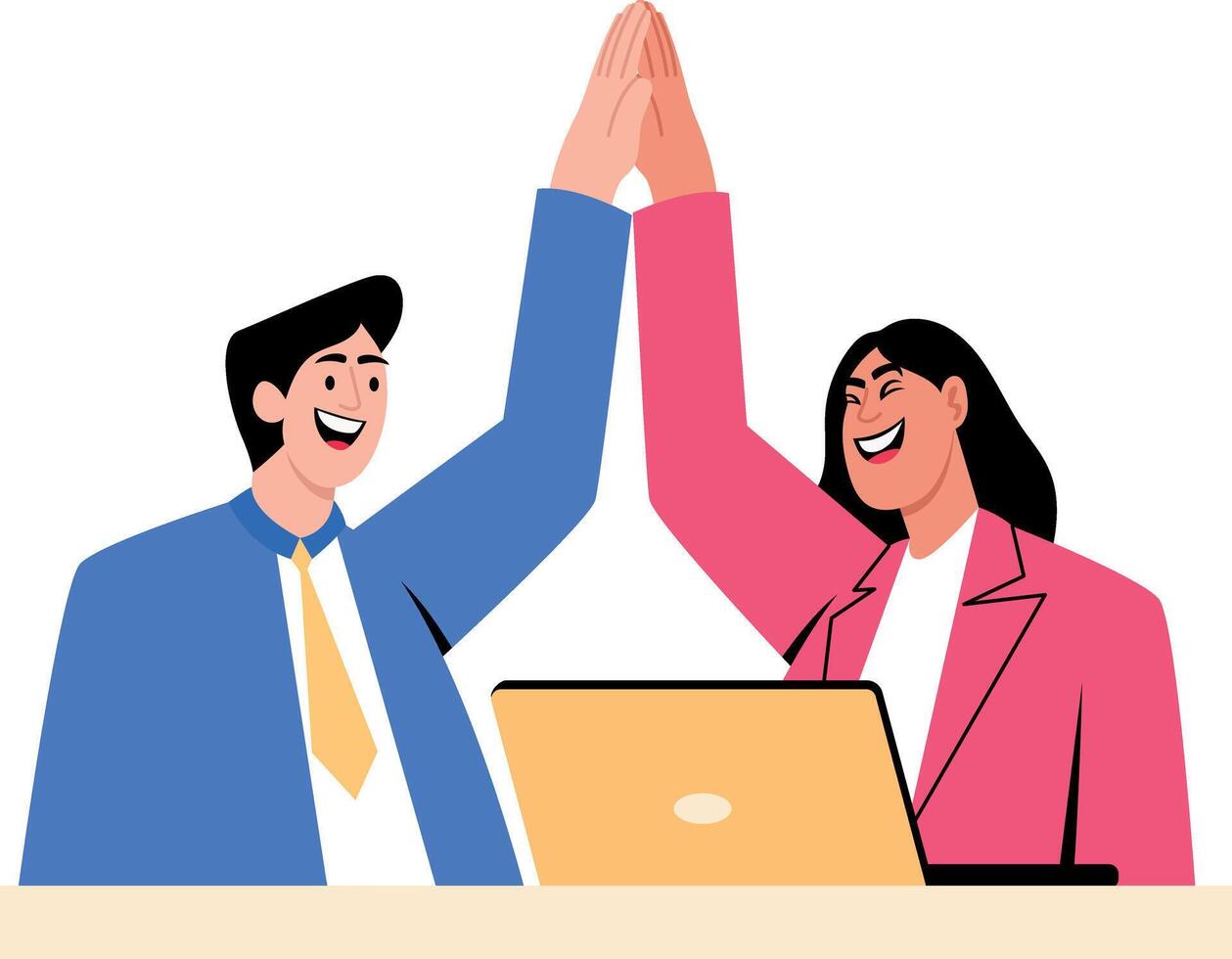 A flat style illustration showing two people giving high five vector