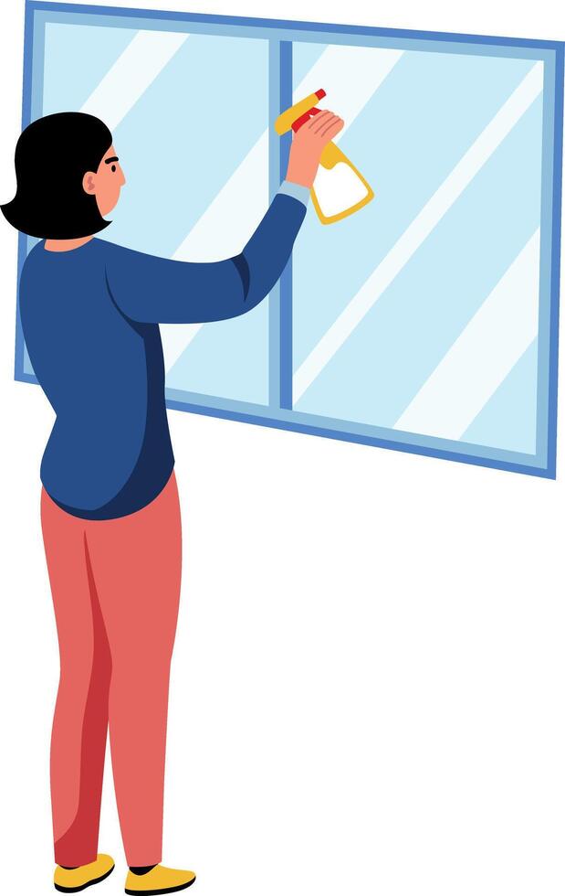 A flat style illustration showing a person doing window cleaning vector