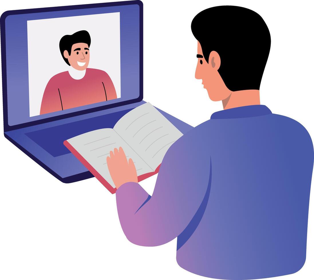 A flat style illustration showing a student taking notes vector