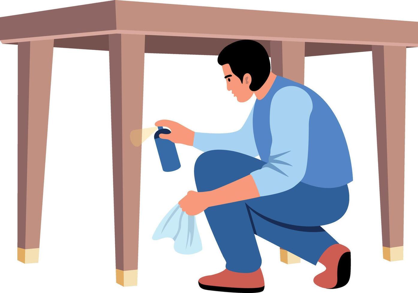 A flat style illustration showing a person polishing table vector
