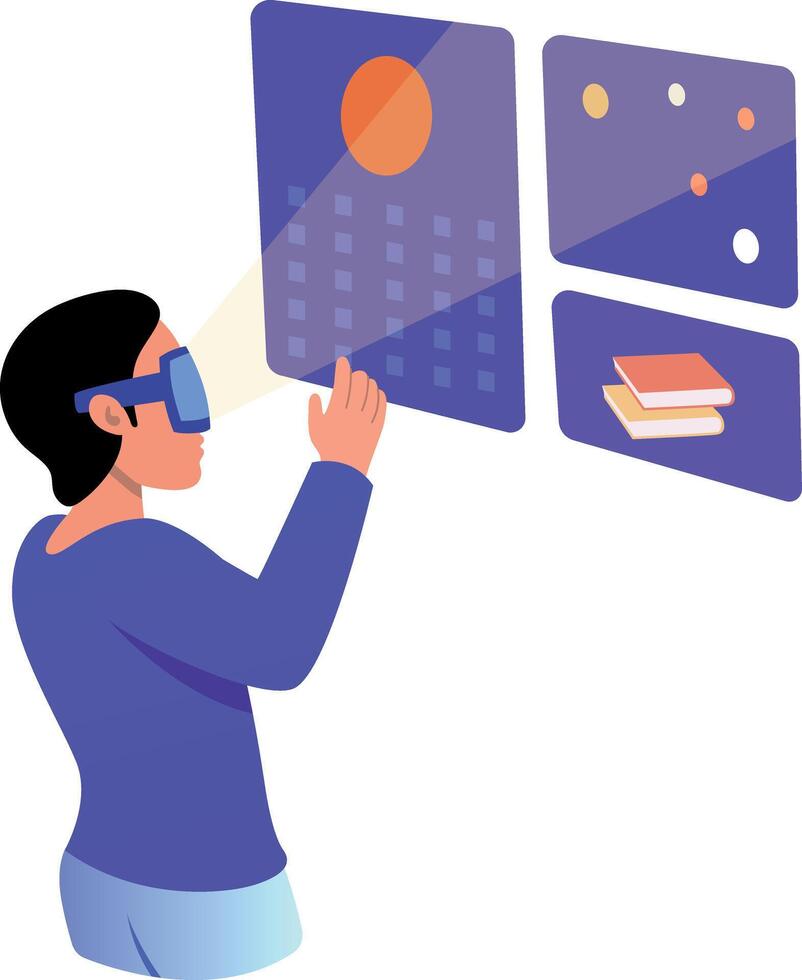 A flat style illustration showing a vr education technology vector