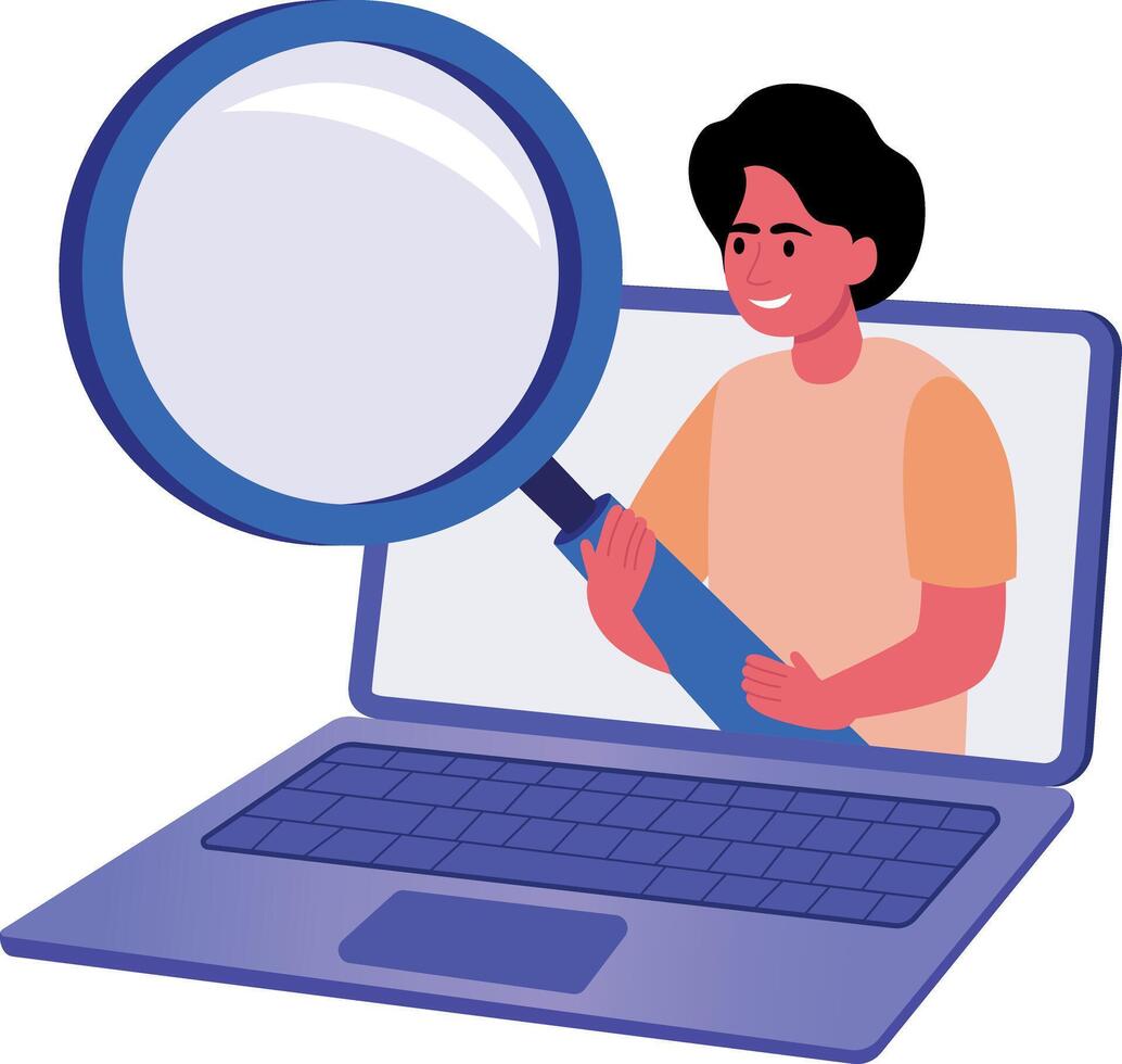 A flat style illustration showing a student doing research work vector