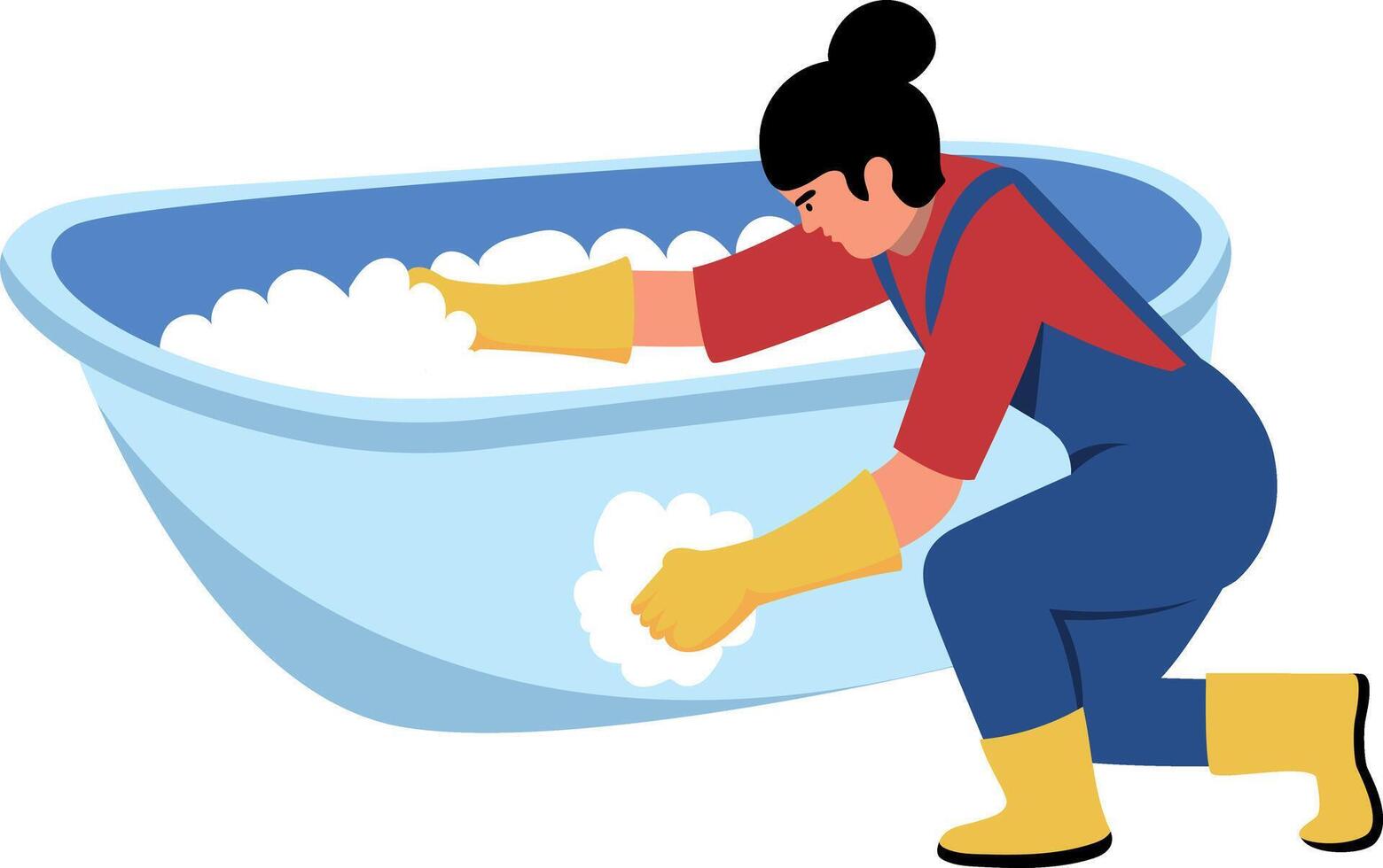 A flat style illustration showing a person cleaning tub vector