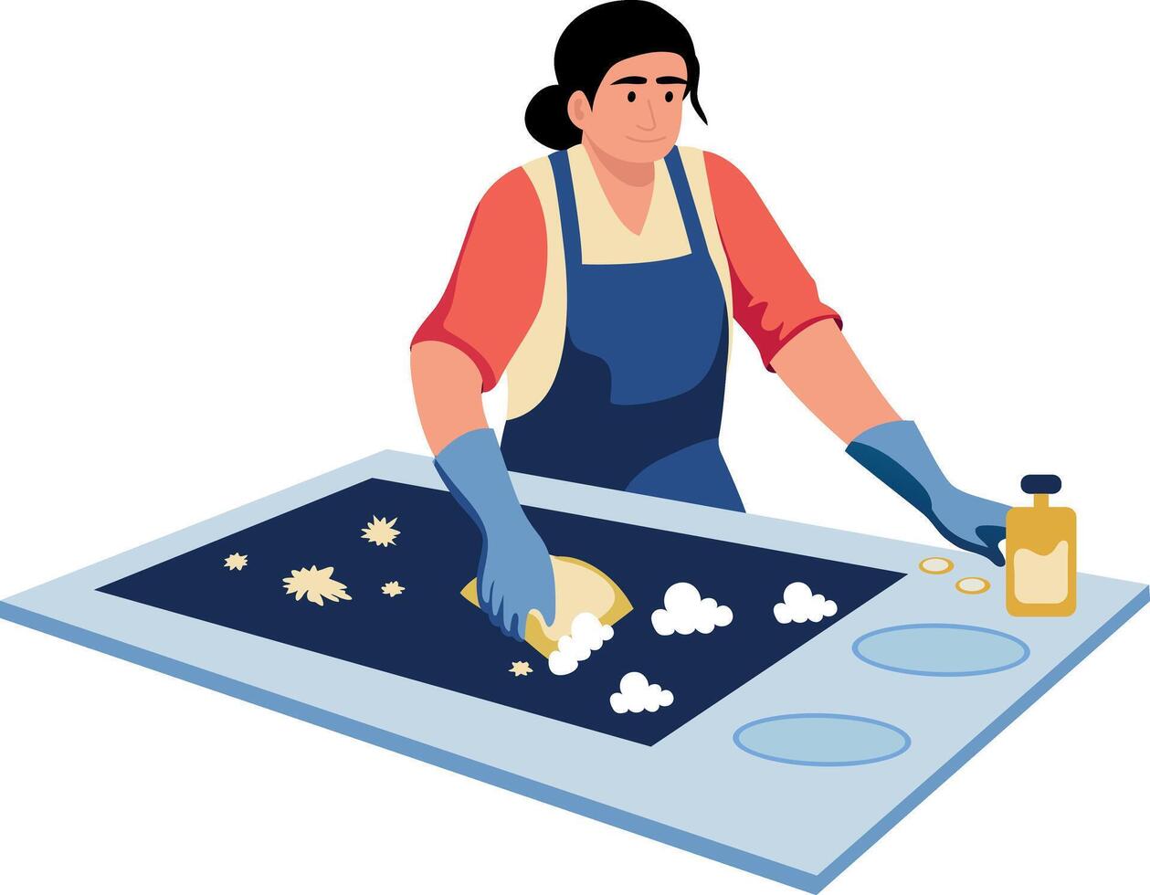 A flat style illustration showing a character cleaning stove vector