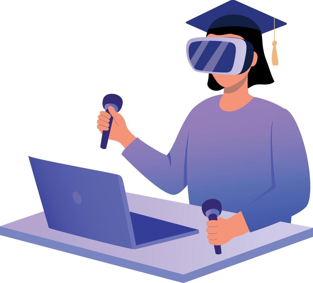 Flat style illustration depicting a character doing vr study vector
