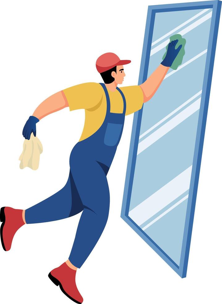 A flat style illustration showing a person wiping mirror vector