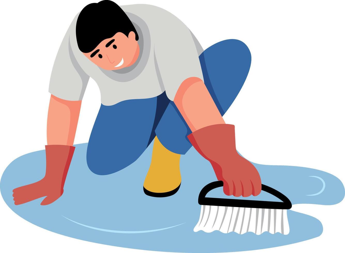 A flat style illustration showing a person doing floor scrubbing vector