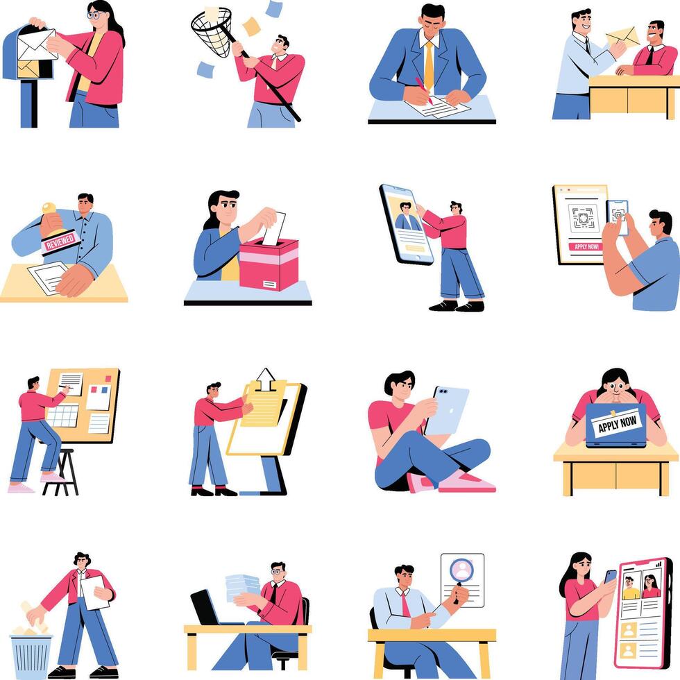 Collection of Flat Style Employment Illustrations vector