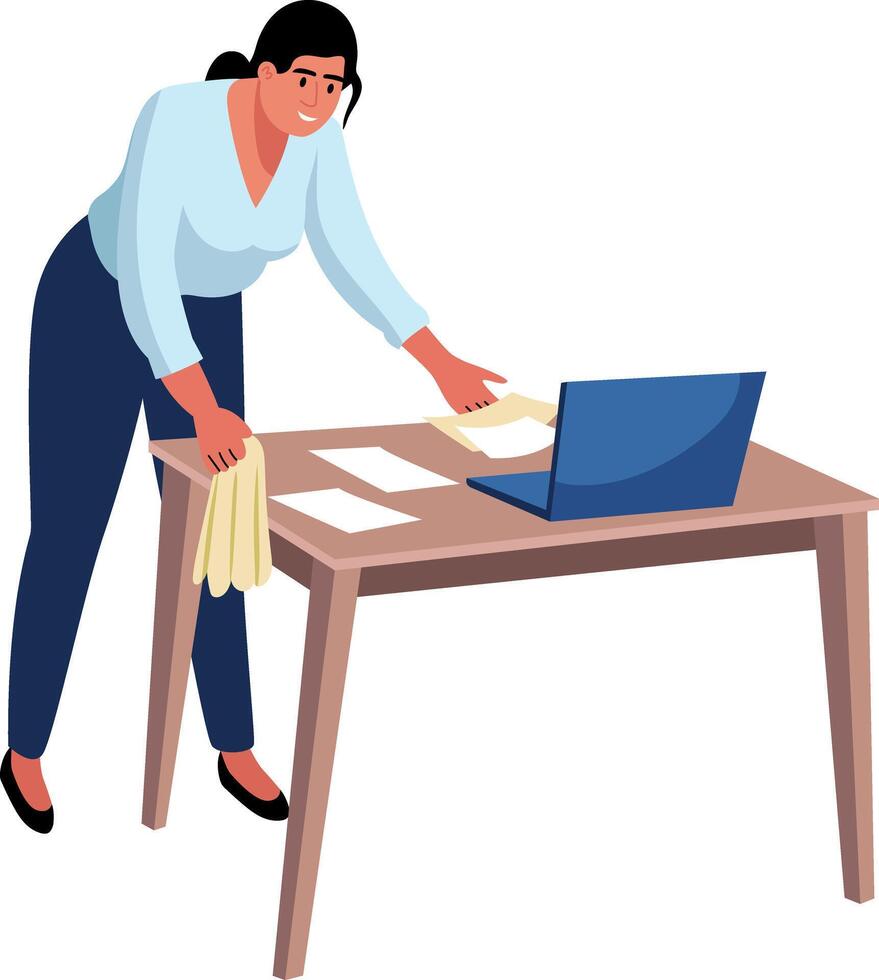 A flat style illustration showing a character cleaning table vector