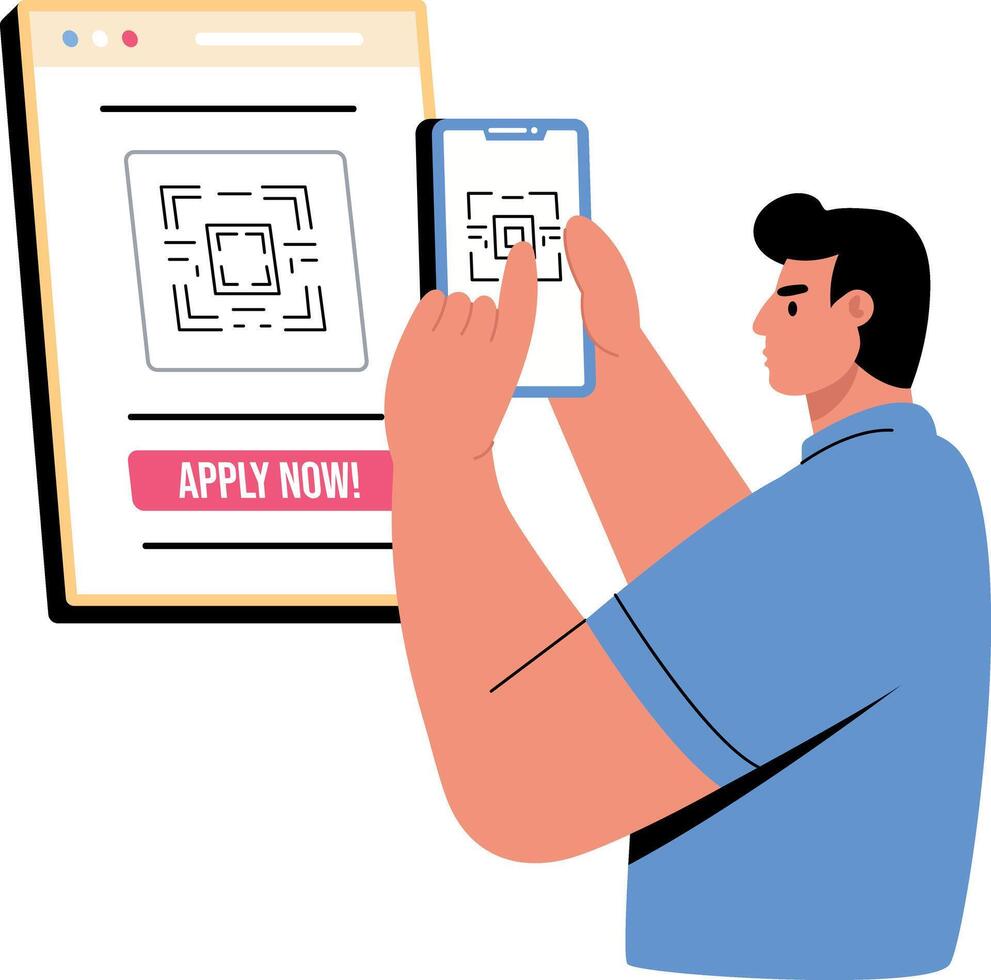 Flat style illustration depicting a character scan a code with mobile vector