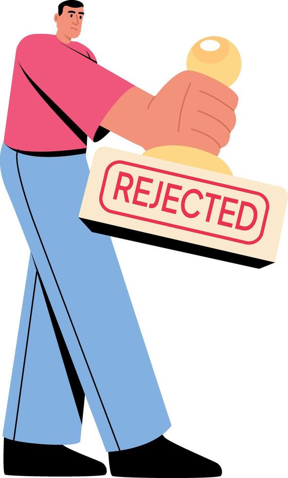 Flat style illustration showing a character holding a rejected stamp vector