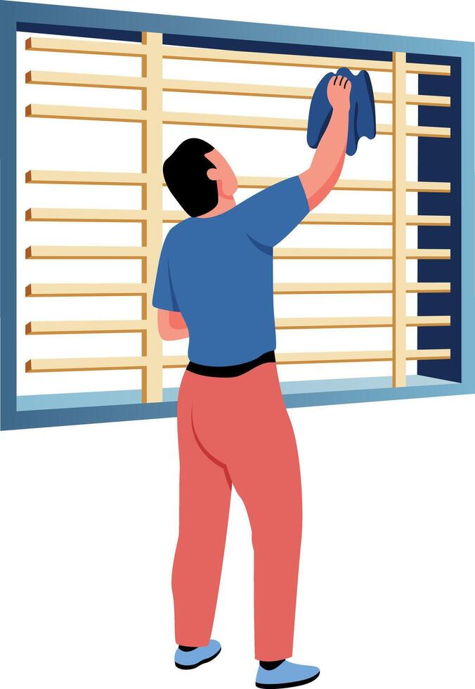 A flat style illustration showing a character doing blinds cleaning vector