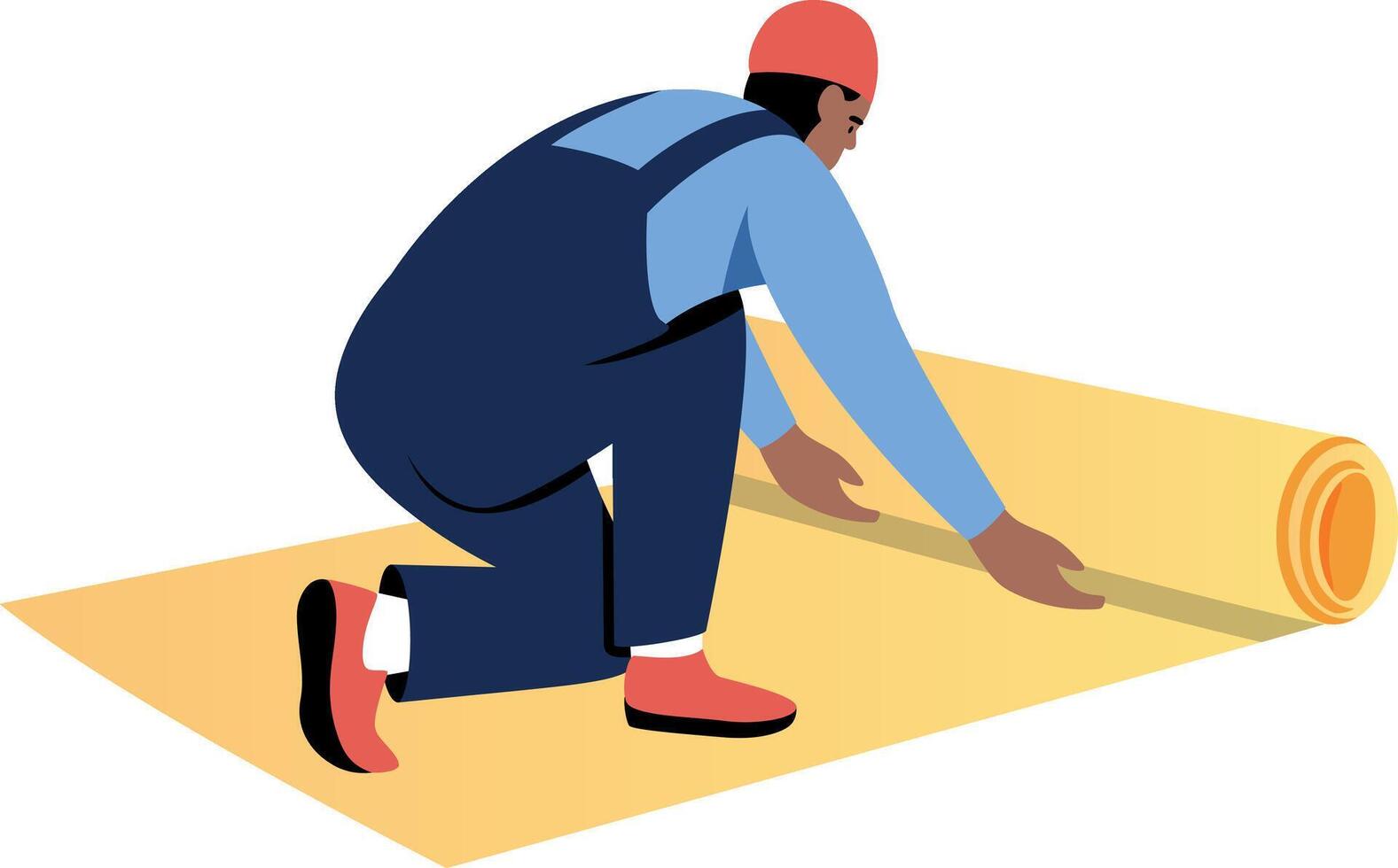 A flat style illustration showing a person unrolling carpet vector
