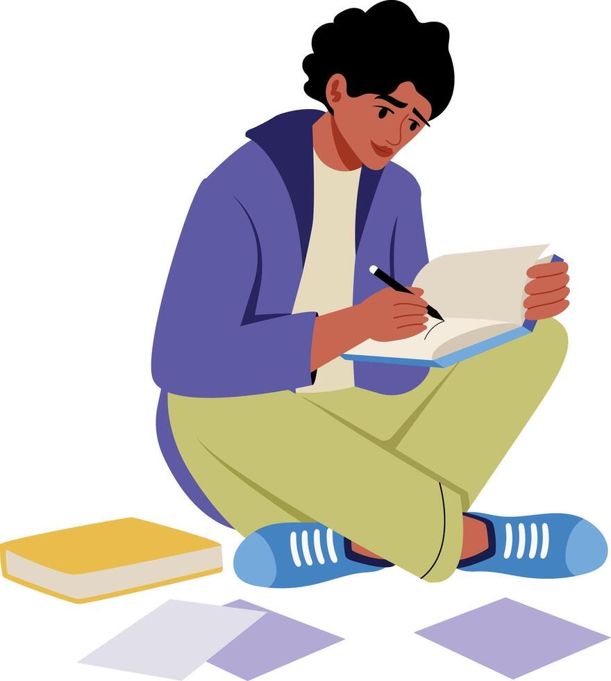 Flat style illustration showing a character casually scribbling thoughts vector