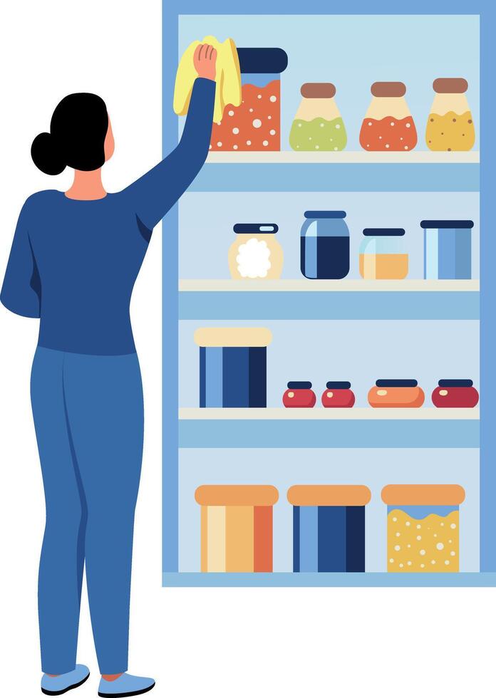A flat style illustration showing a character organizing pantry vector