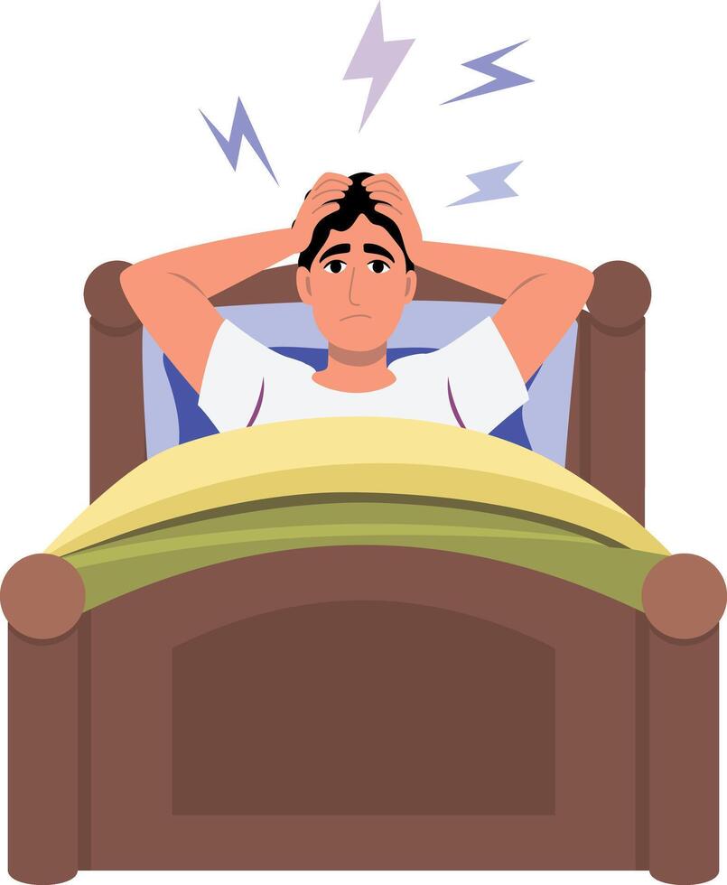 Flat style illustration showing a character having headache pain vector