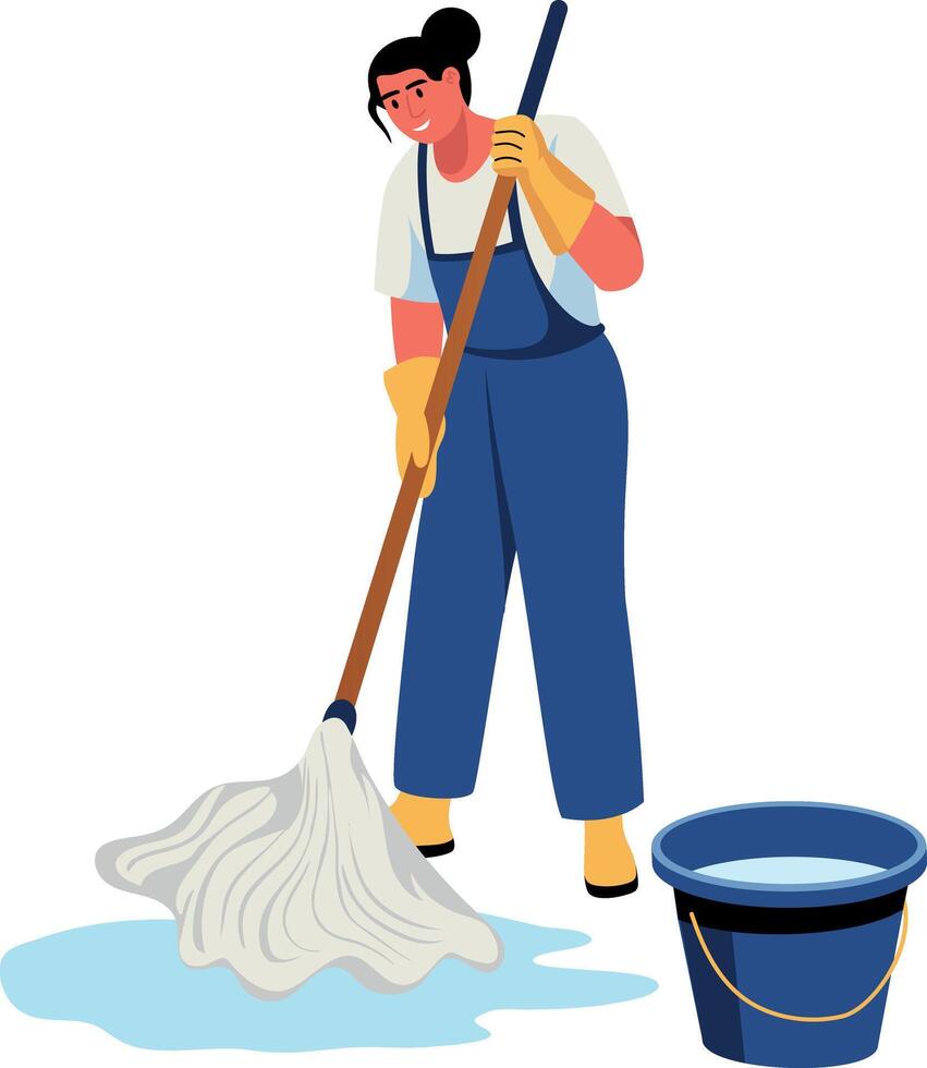 A flat style illustration showing a character mopping the floor vector