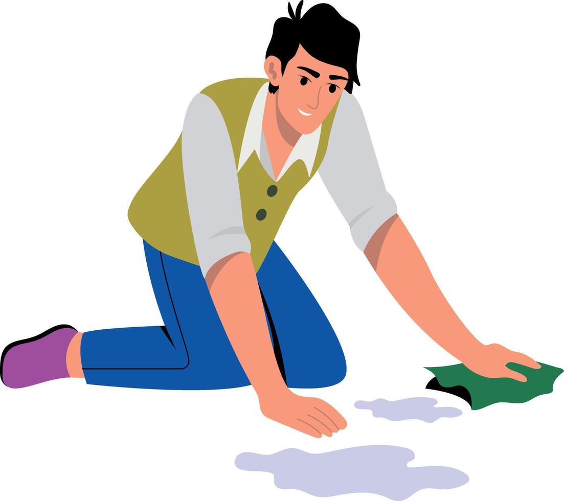 Flat style illustration depicting a character doing floor cleaning vector