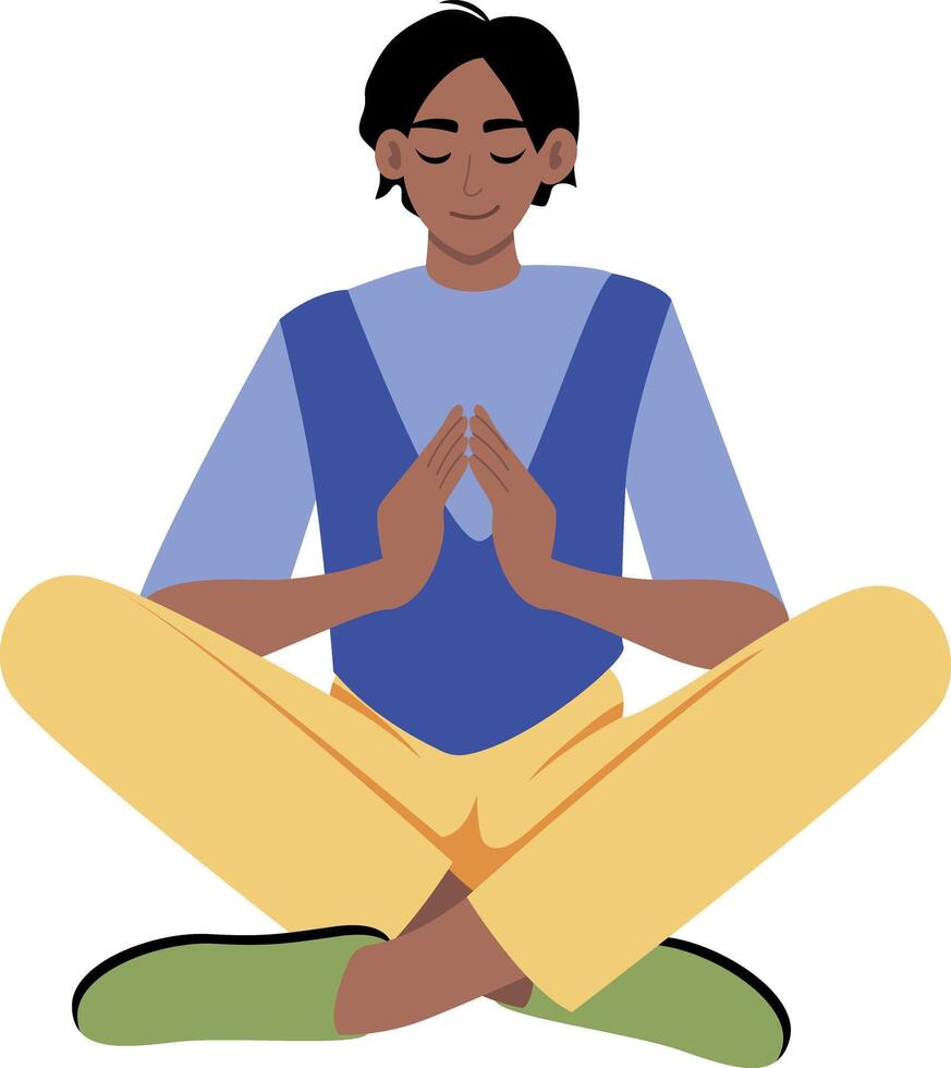 Flat style illustration depicting a person sitting in a meditation pose vector