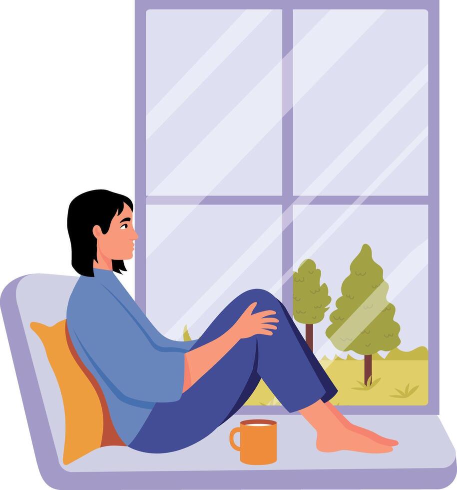 Flat style illustration depicting a character in deep thought vector
