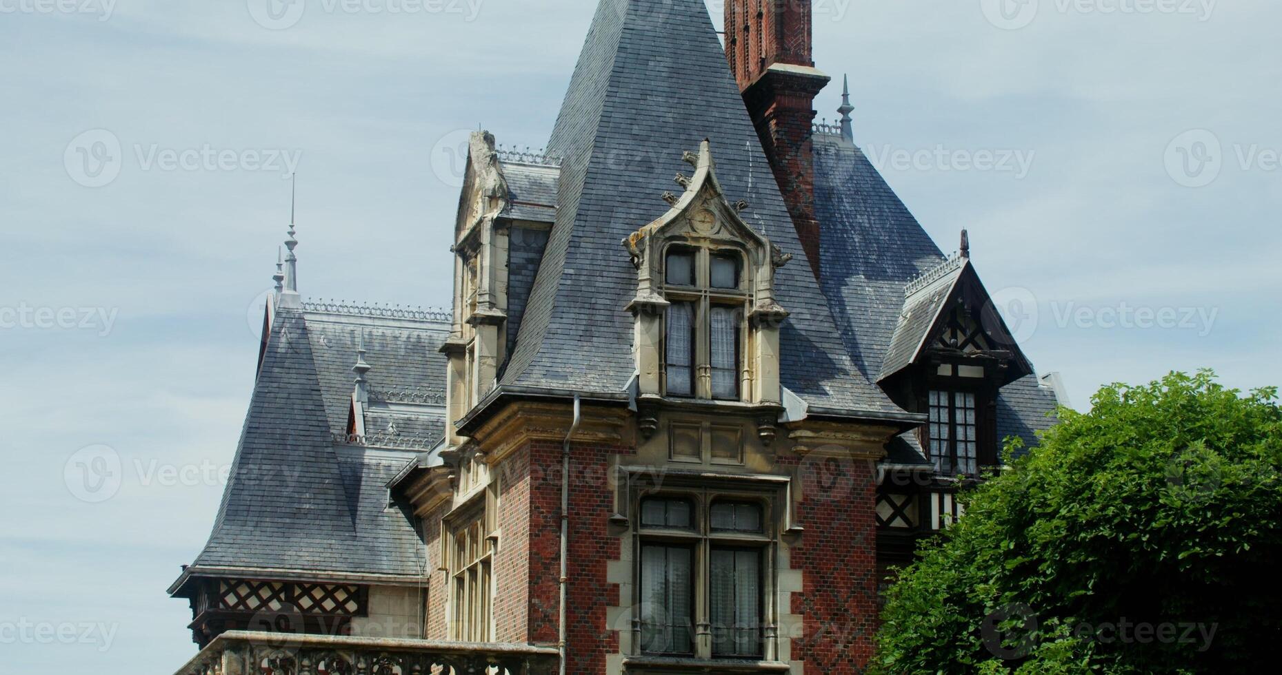 Close-up of a beautiful mixed sptley historic building. Traditional houses of Normandy. F camp, France. 4k , red komodo - Traditional photo