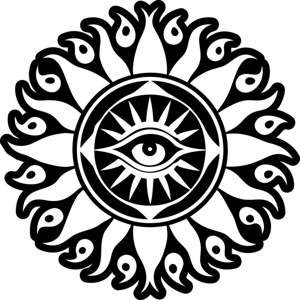 A black and white sun with an eye in the center vector