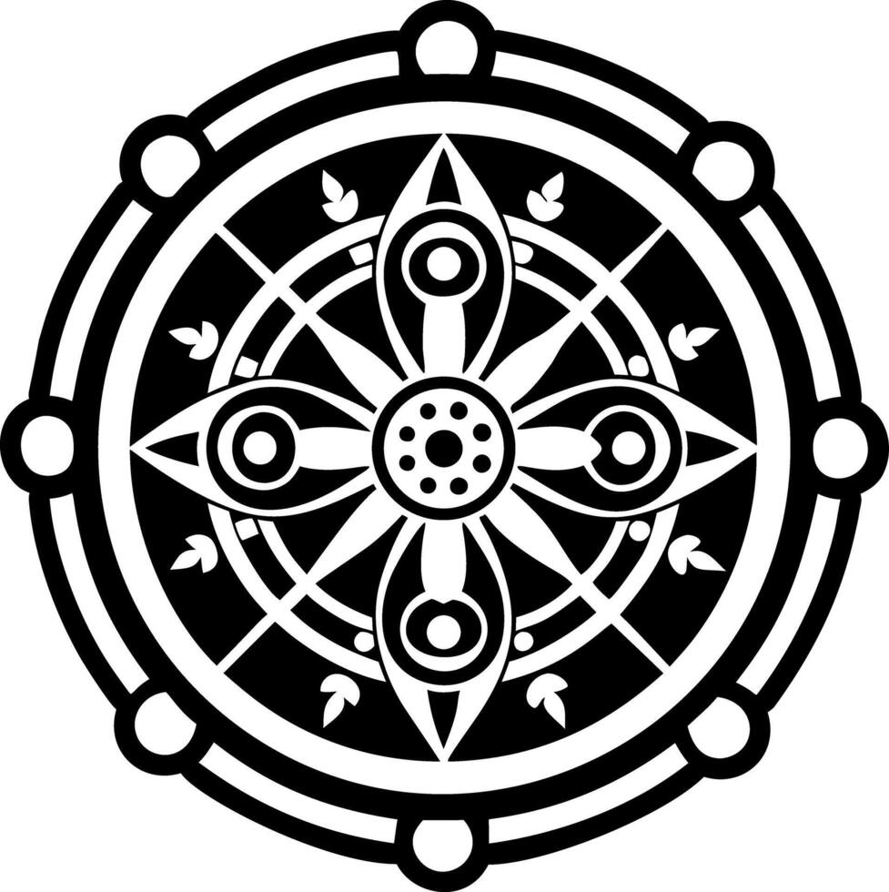 A filled style icon of dharma wheel tattoo vector
