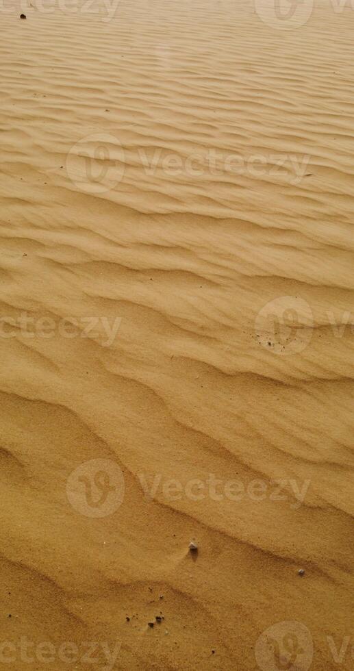 Top view of the sandy waves of the desert. The wind carries fine sandy dust. No people. Sand patterns. 4k , red komodo photo