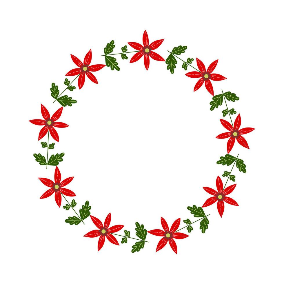 Circular Wreath Of Red Abstract Flowers vector