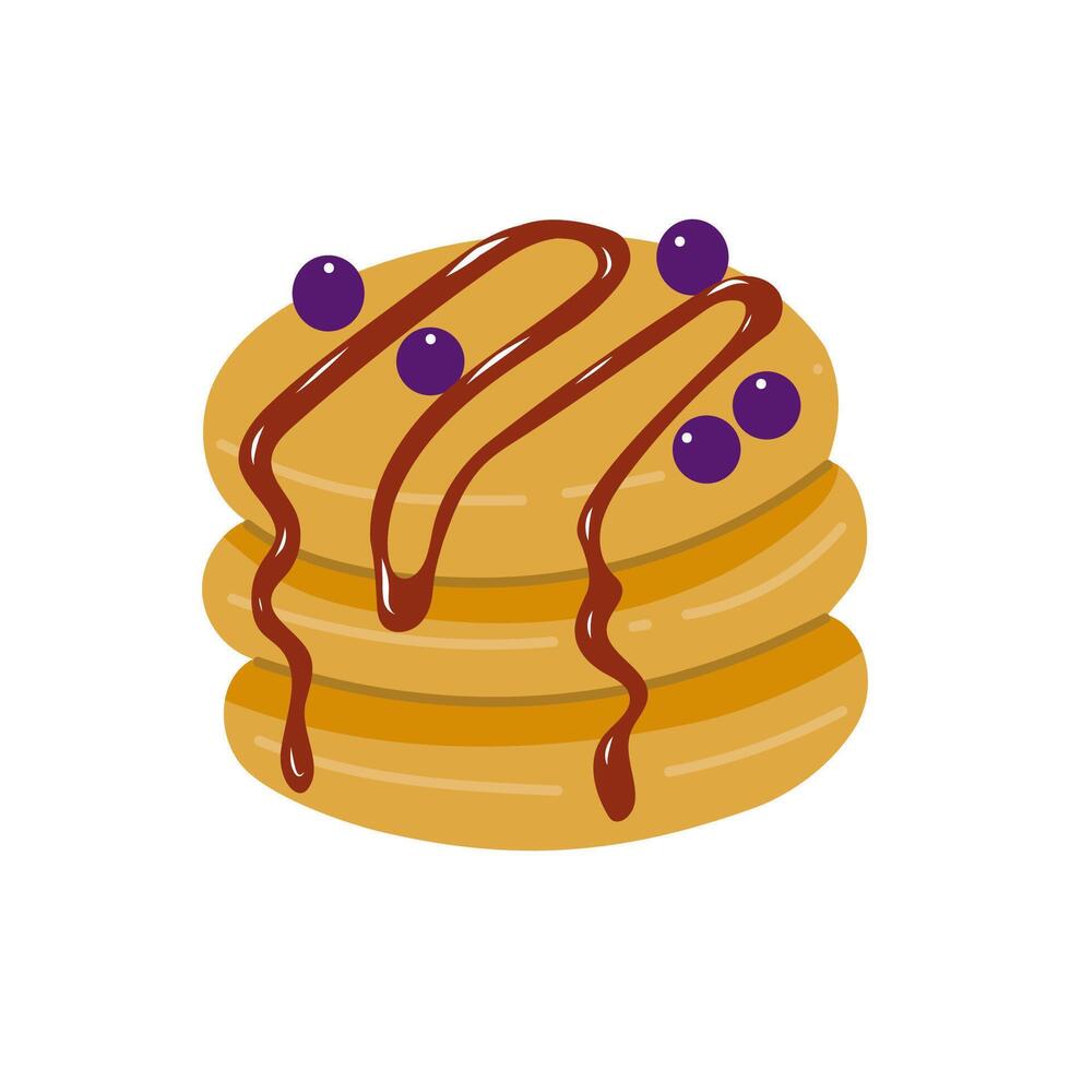 Pancakes with Jam and Blueberries, Flat Style vector
