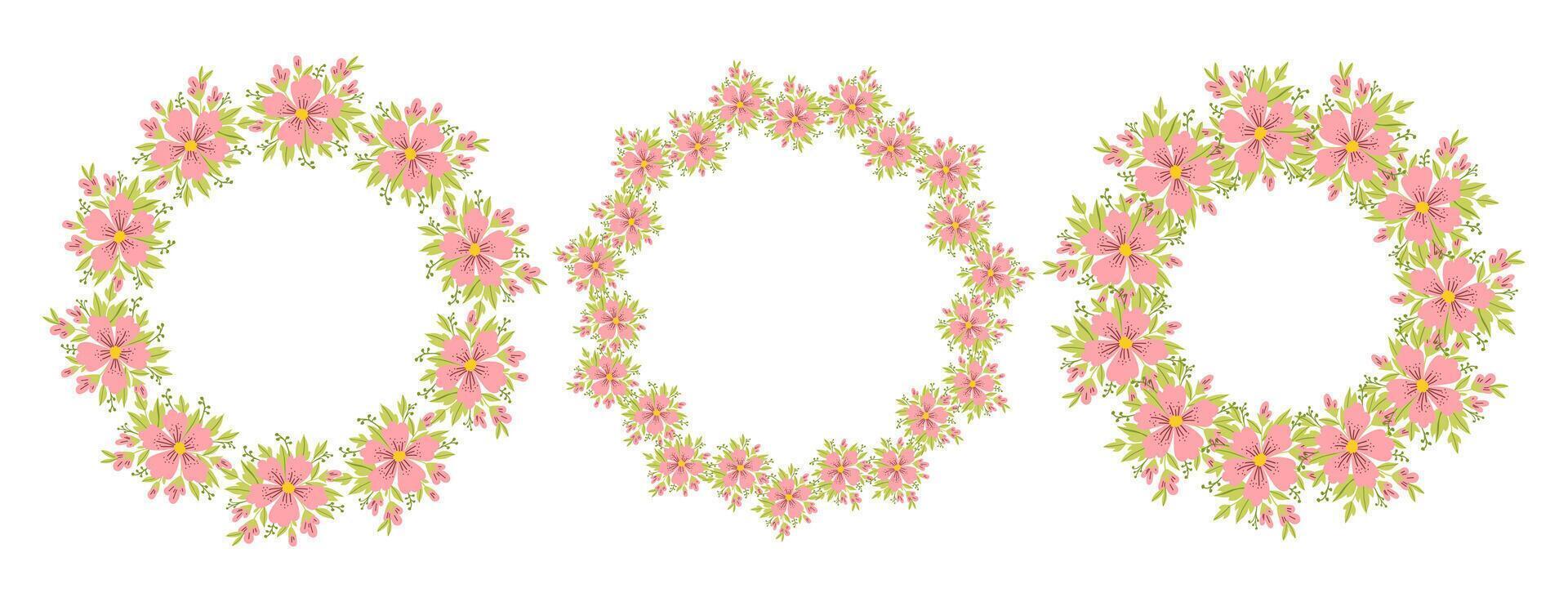 Set of Circular Wreath Of Abstract Pastel Flowers vector