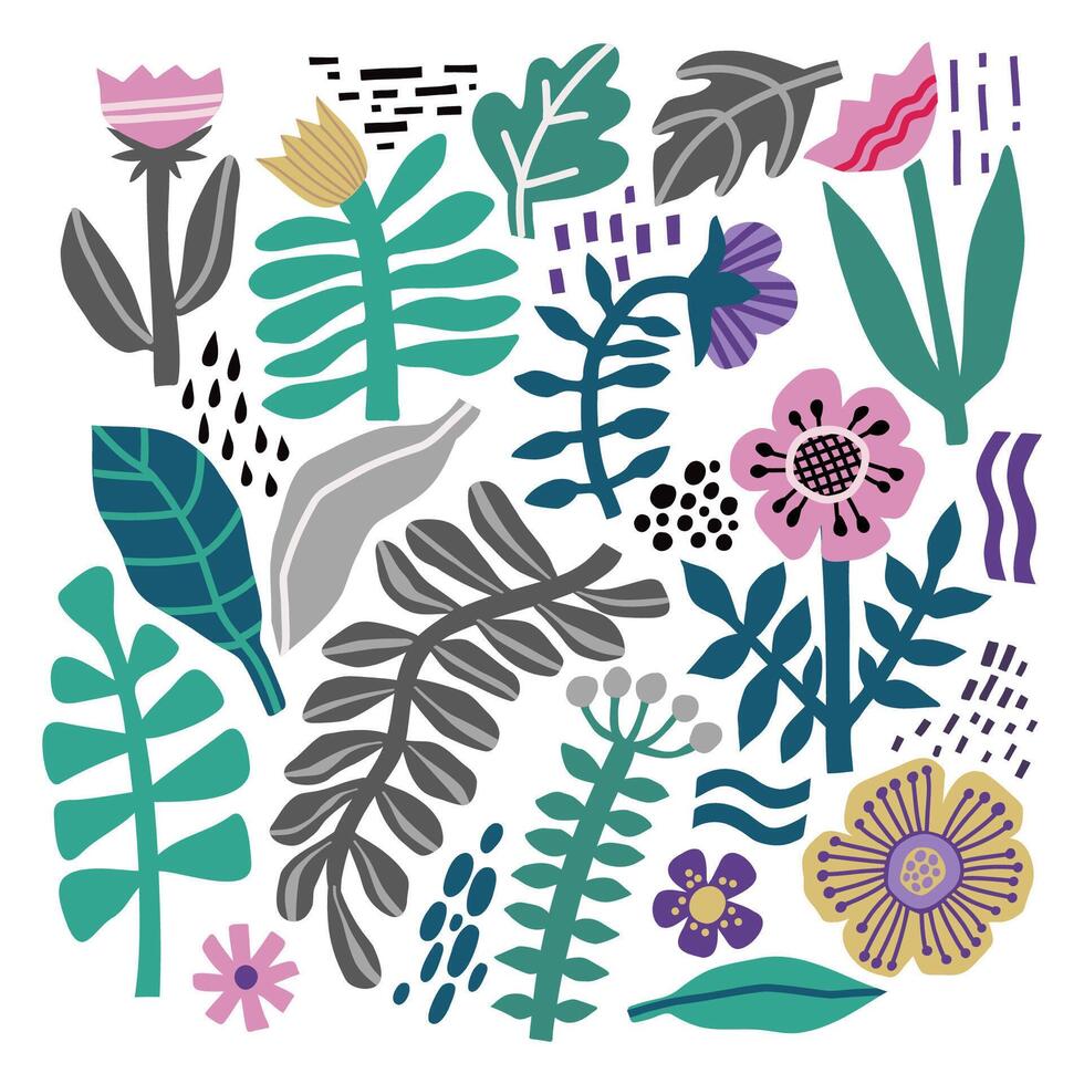 Abstract Plant Elements Set in Matisse Style vector