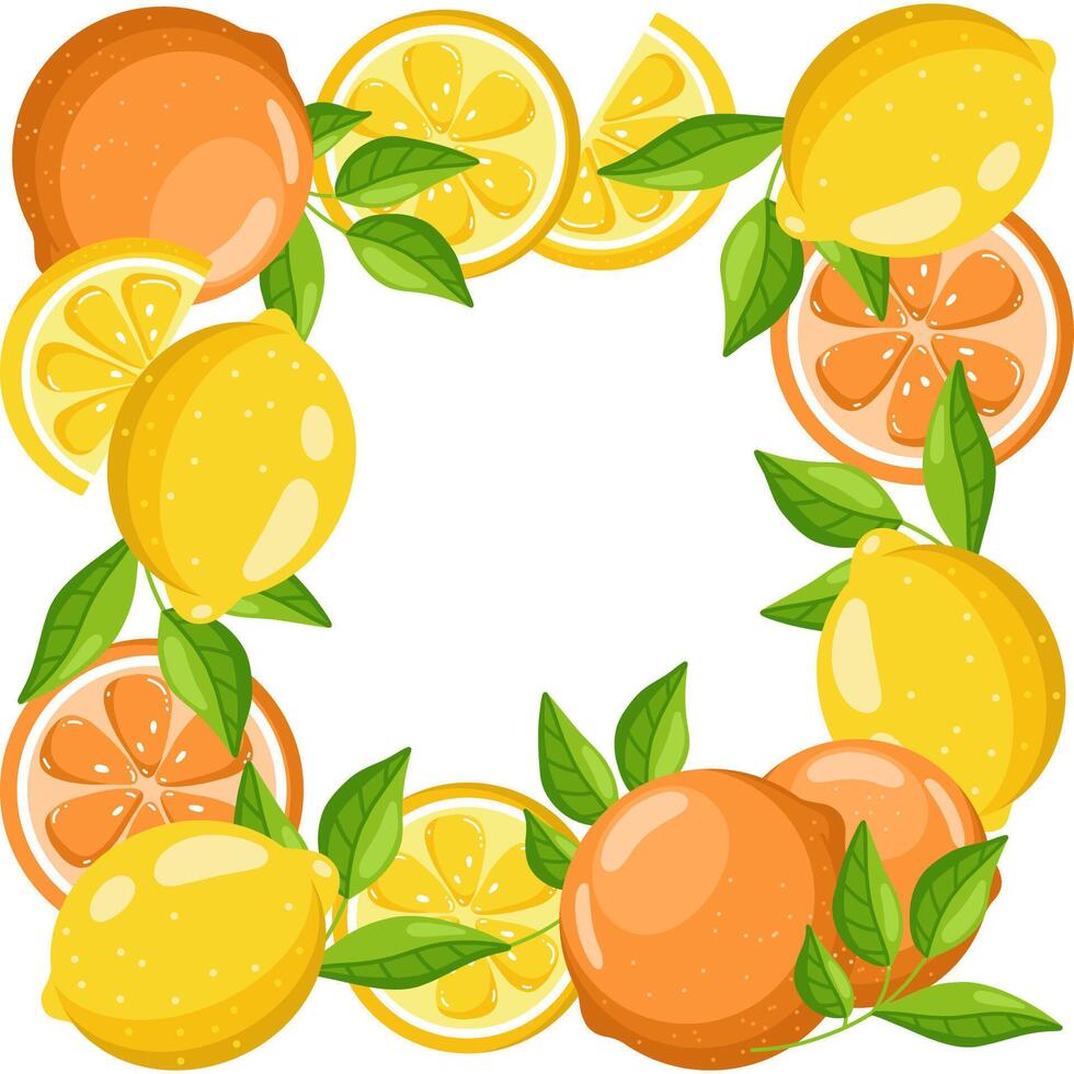 Citrus Frame with Oranges and Lemons vector