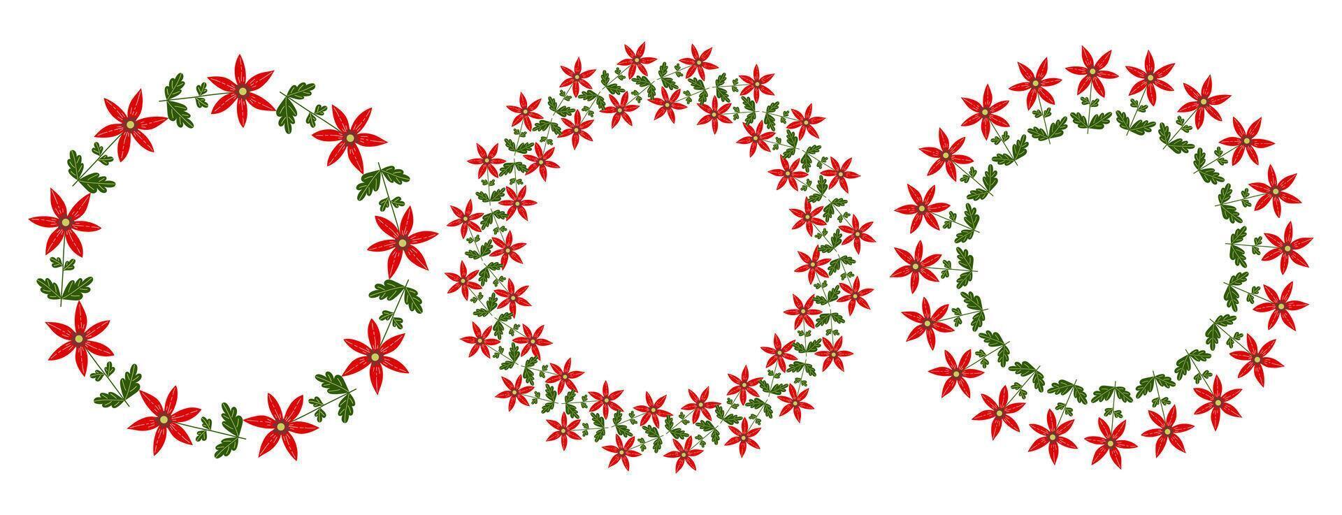 Set of Circular Wreath Of Abstract Red Flowers vector