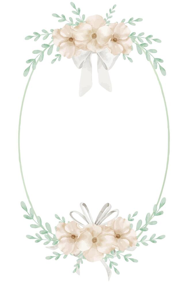 Watercolor floral circular Frame with beige Flowers and leaves. Illustration of Template for childish greeting cards or baby shower invitations in pastel colors. Botanical wreath for wedding invites. vector