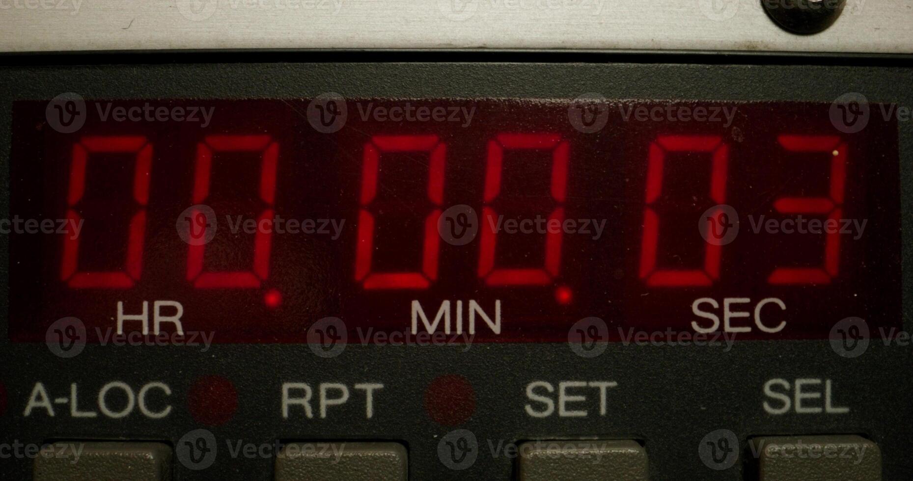 Timer in a professional tape recorder while recording studio sounds. Close-up of the screen with the countdown - studio photo