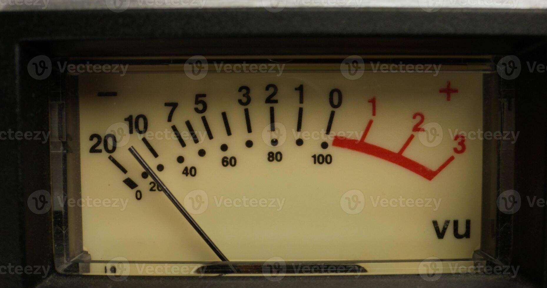 Movement of the arrow on the sound level meter, close-up. Recording Studio photo