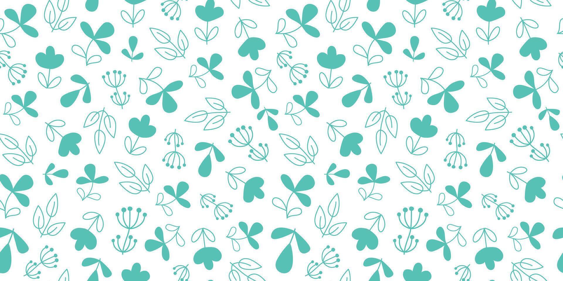 Pattern simple flowers, plants, leaves, branches. seamless texture, repeating natural background. vector
