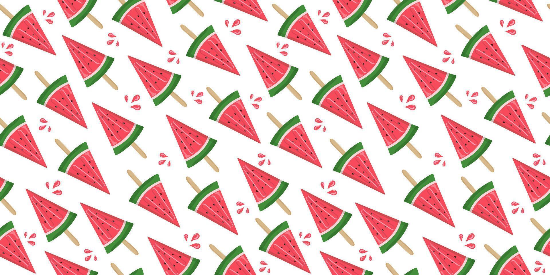Watermelon, ice cream. Seamless pattern, hand drawn watermelon, natural food. Simple pattern, doodle. Slices of juicy watermelon. Repetitive summer background. vector
